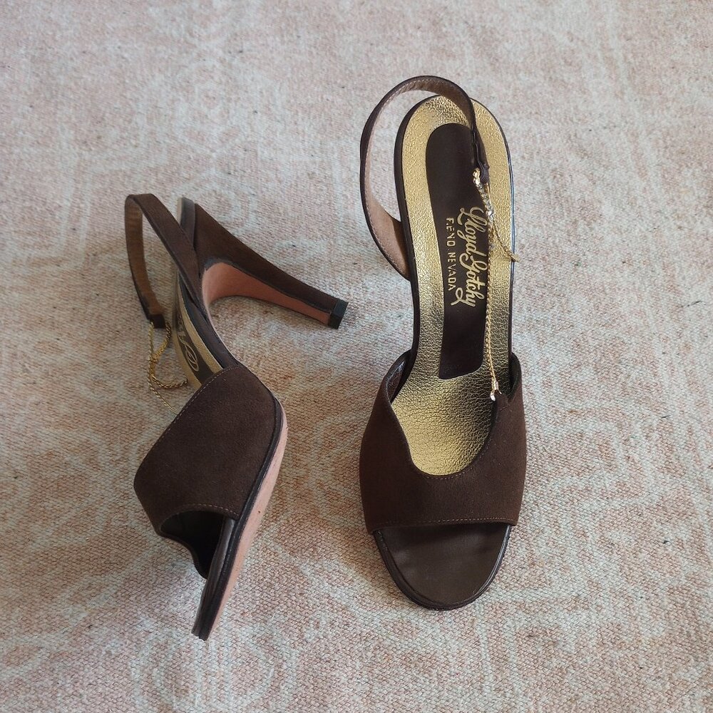 Vintage 50s 60s Lloyd Gotchy Leather and Gold Chain Slingback Heels Glam Retro